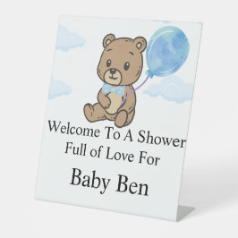 Blaue Teddybär-Baby-Party Sockelschild