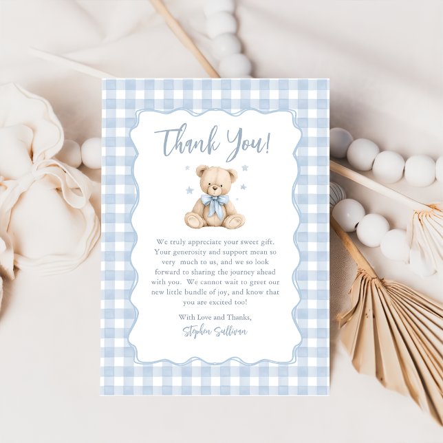 Blaue Teddybär-Baby-Shower-Dankeskarten (Von Creator hochgeladen)