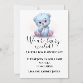 Blaue Teddybär-Baby-Shower-Einladung | Baby Junge Einladung