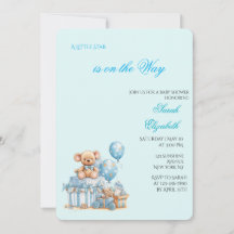Blaue Teddybär-Baby-Shower-Einladung