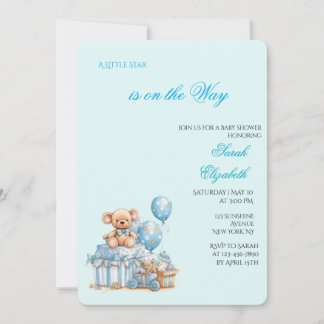 Blaue Teddybär-Baby-Shower-Einladung Dankeskarte