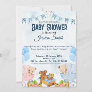 Blaue Teddybär-Baby-Shower-Einladung Einladung
