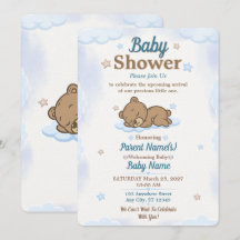 Blaue Teddybär-Baby-Shower-Einladung zum Bearbeite