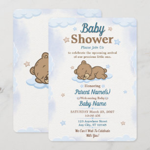 Blaue Teddybär-Baby-Shower-Einladung zum Bearbeite Einladung