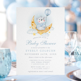 Blaue Teddybär-Mond-und-Sterne-Jungen-Baby-Party Einladung