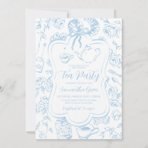 Blaue Teeparty-Baby-Shower-Einladung Einladung