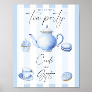 Blaue Teeparty-Baby-Shower-Karten und Geschenke Poster