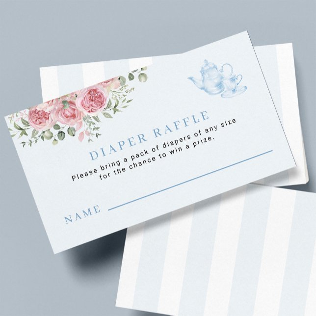Blaue Teeparty-Baby-Shower-Windel-Raffle-Ticket Begleitkarte (Von Creator hochgeladen)