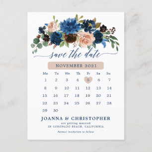 Blaue Terracotta-Rose Botanisch Save the Date Ankündigungspostkarte