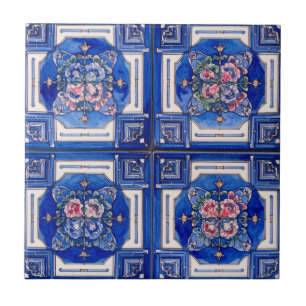 Blaue Terrakotta-Barockmedaillon im Vintage-Stil Fliese