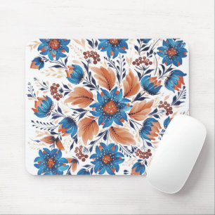 Blaue & Terrakotta-Blumen-Volks kunst-Mauspad Mousepad