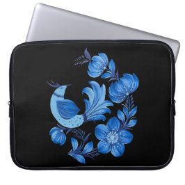 Blaue & Terrakotta-Blumen-Volkslaptophülle Laptopschutzhülle
