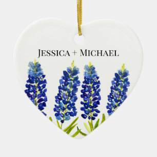 Blaue Texas-Hutblumen Aquarell-Hochzeit Keramik Ornament