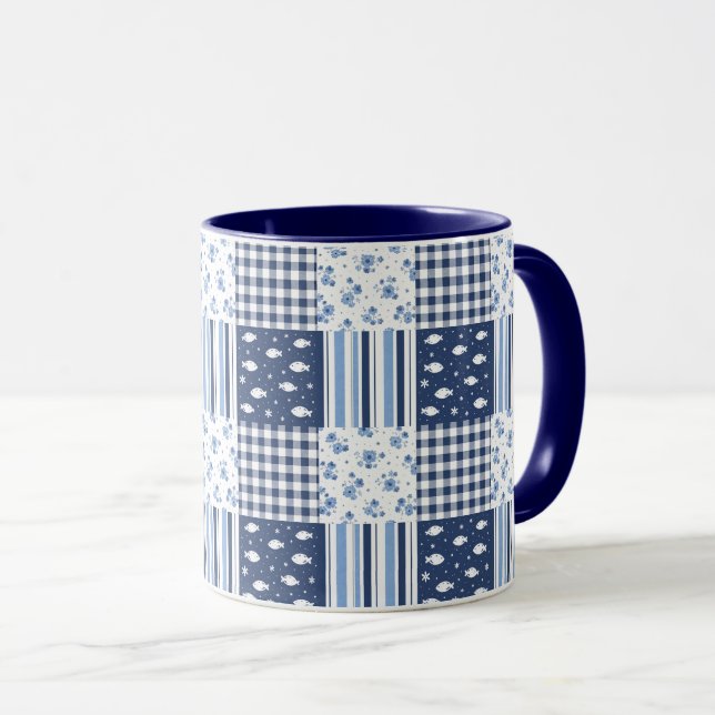 Blaue Texturen Tasse (VorderseiteRechts)