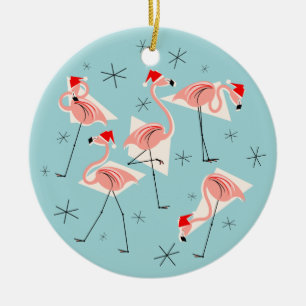 Blaue Textverzierung Flamingo-Sankt rund Keramik Ornament