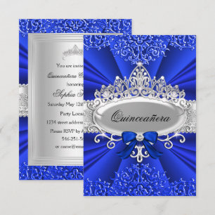 Blaue Tiara & Damast Quinceanera Einladung
