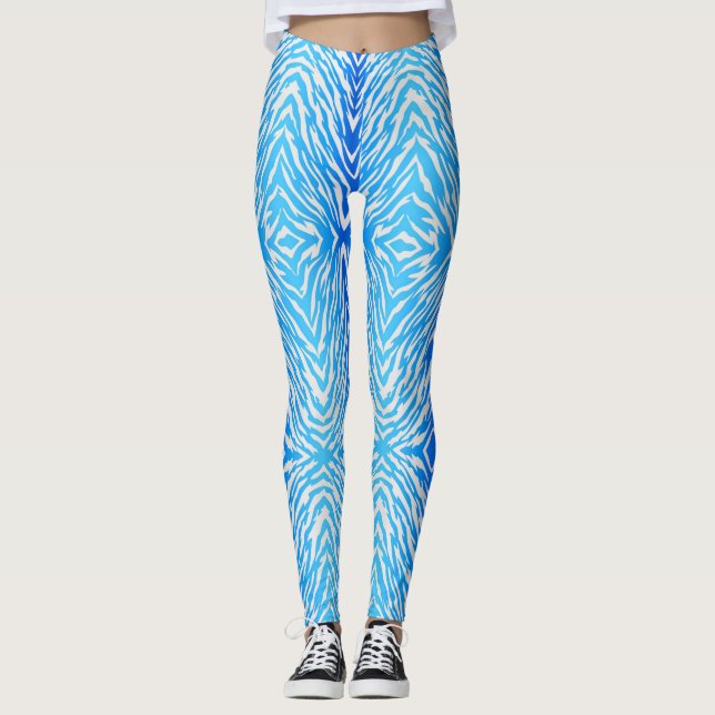 Blaue Tiger Streifen Tierdruck Leggings (Vorderseite)