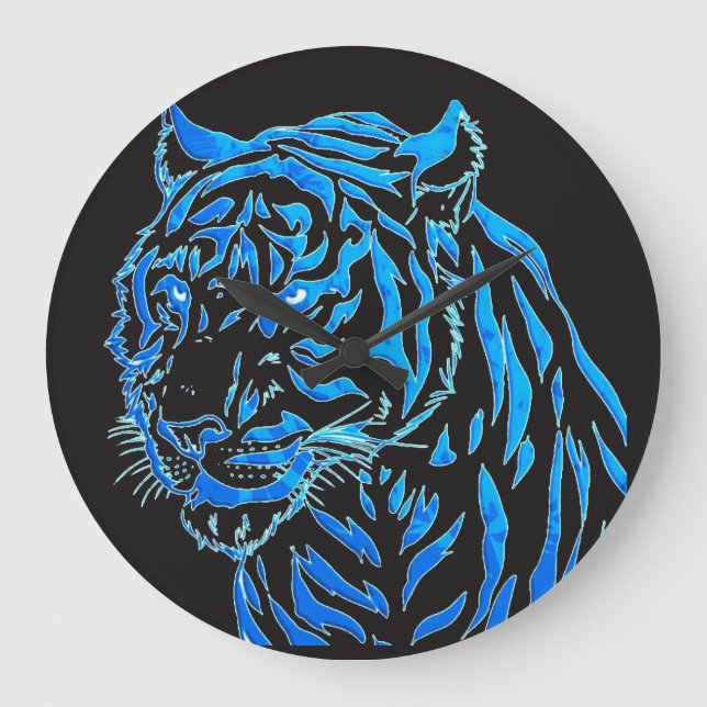 Blaue Tiger-Wanduhr Große Wanduhr (Vorderseite)
