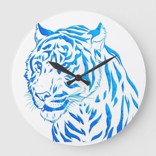 Blaue Tiger-Wanduhr Große Wanduhr (Vorderseite)