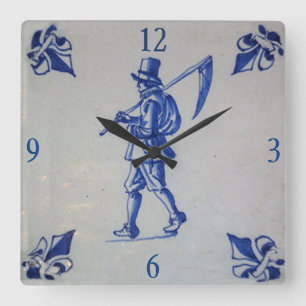 Blaue Tile Delft - Vorlage Quadratische Wanduhr