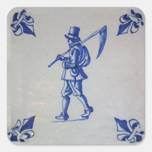 Blaue Tile Delft - Vorlage Quadratischer Aufkleber