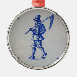 Blaue Tile Delft - Vorlage Silbernes Ornament