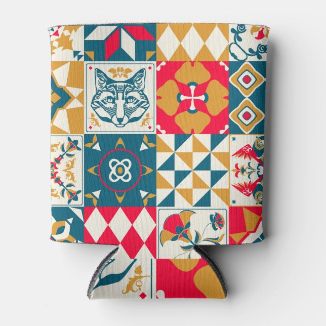Blaue Tile: Vintager Mosaikhintergrund. Dosenkühler (Vorderseite)