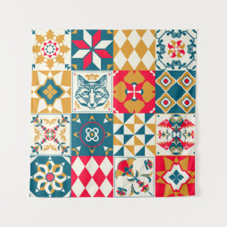 Blaue Tile: Vintager Mosaikhintergrund. Wandteppich