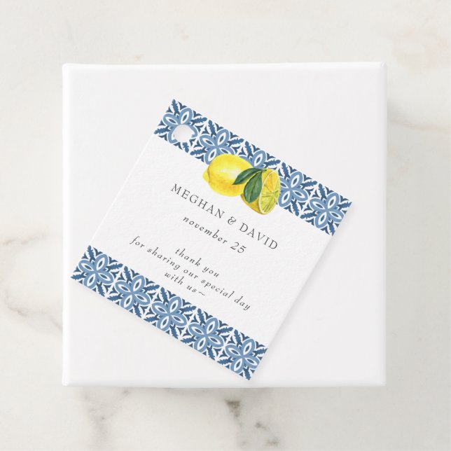 Blaue Tiles Lemons Wedding Geschenkanhänger (Beispiel)