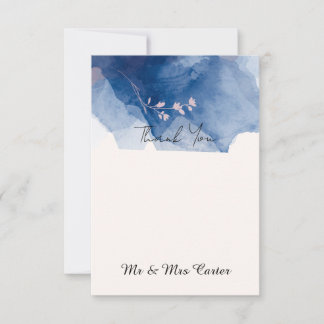 Blaue Tinte-Wash-Wedding-Dankeskarten Dankeskarte