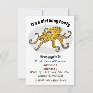Blaue Tintenfisch-Cartoon-Abbildung Einladung
