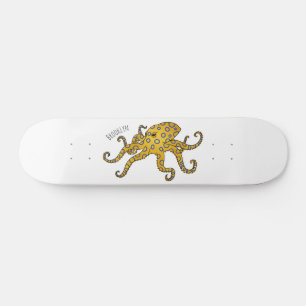 Blaue Tintenfisch-Cartoon-Abbildung Skateboard