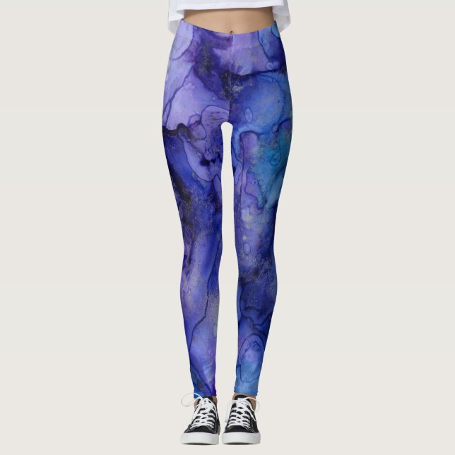 Blaue Tintenschattierungen Leggings (Vorderseite)