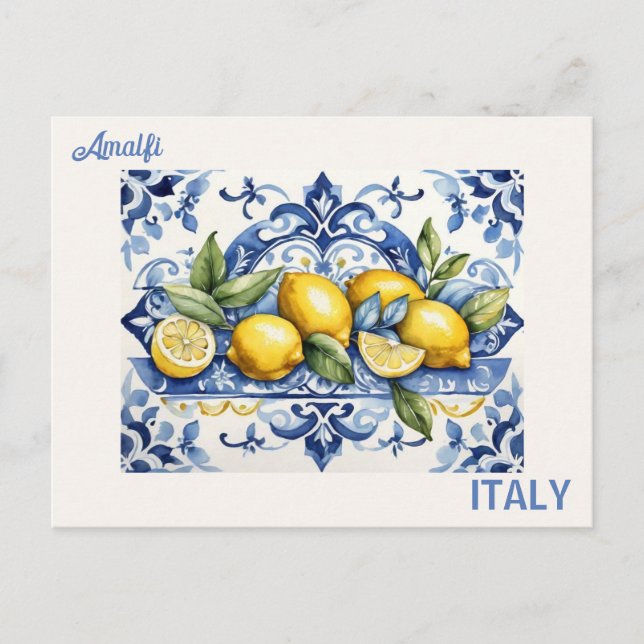 Blaue Titel und Zitronen aus Amalfi Italien Postkarte (Vorderseite)