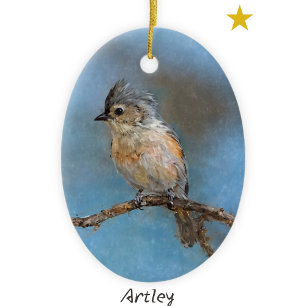 Blaue Titmaus-Vogelmalerei Jahr Weihnachten Keramik Ornament