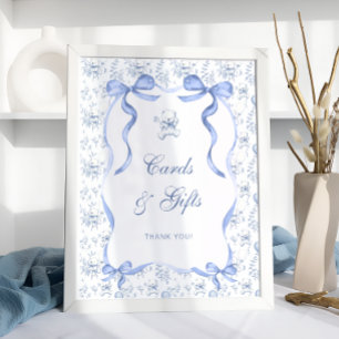 Blaue Toile-Bär-Baby-Shower-Karten und Geschenke Poster