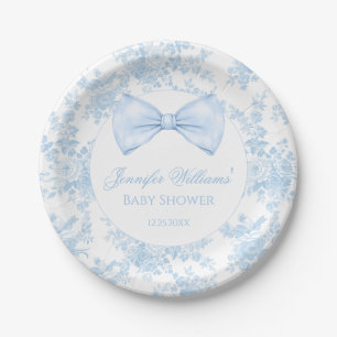 Blaue Toile-Blumen-Schleife Französische Babyshowe Pappteller