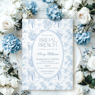 Blaue Toile-Blumen-Vintage-Braut-Brunch-Party Einladung