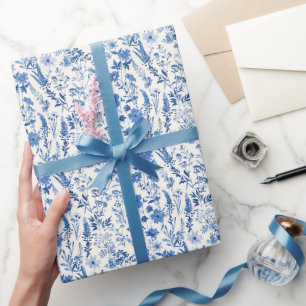 Blaue Toile-Blumen vintage Geschenkpapier