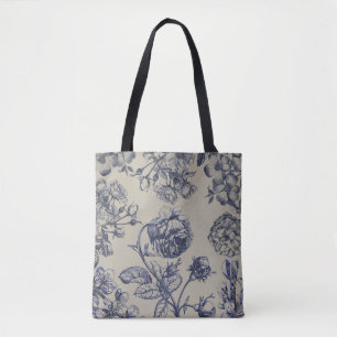 Blaue Toile-Blumenmuster im Vintage-Stil