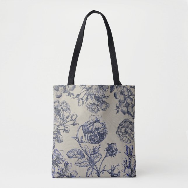 Blaue Toile-Blumenmuster im Vintage-Stil (Vorderseite)