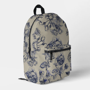 Blaue Toile-Blumenmuster im Vintage-Stil Bedruckter Rucksack