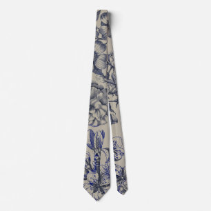 Blaue Toile-Blumenmuster im Vintage-Stil Krawatte