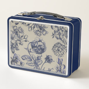Blaue Toile-Blumenmuster im Vintage-Stil Metall Brotdose