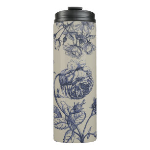 Blaue Toile-Blumenmuster im Vintage-Stil Thermosbecher