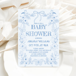 Blaue Toile-Bow-Boy-Babyparty Einladung