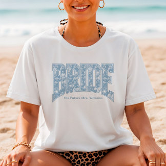 Blaue Toile BRIDE Verlobungsfeier Junggesellinnen- T-Shirt