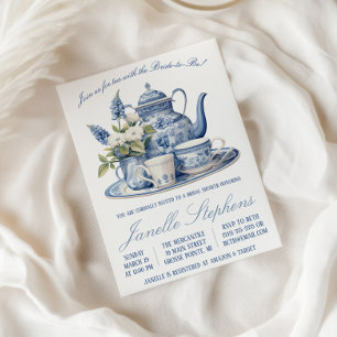 Blaue Toile-China viktorianische Teeparty-Brautabs Einladung