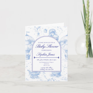 Blaue Toile de Jouy Baby Shower Einladung