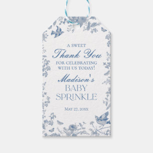 Blaue Toile De Jouy Baby Sprinkle Geschenke Geschenkanhänger
